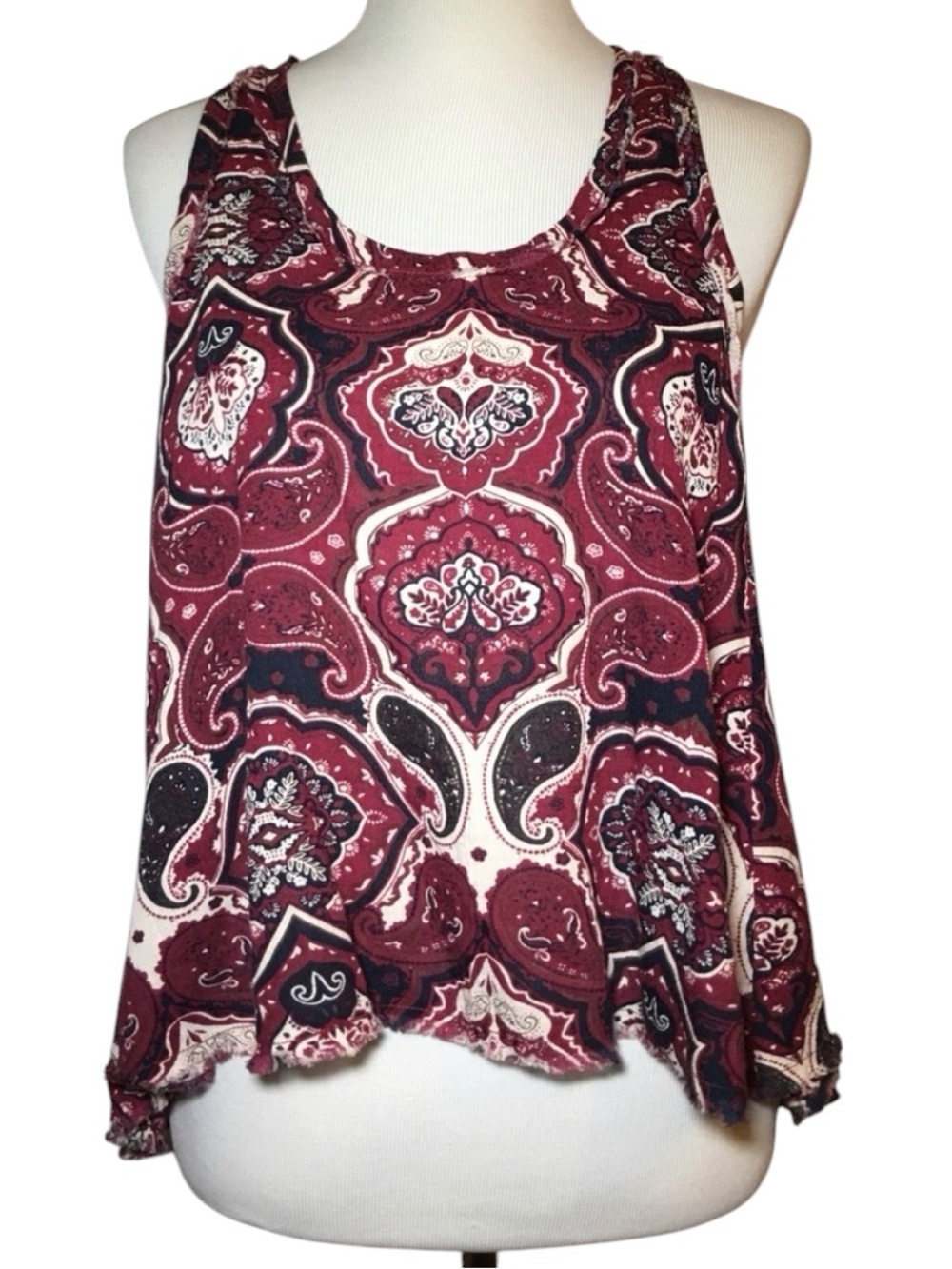 Nordstrom Sun & Shadow Burgundy Paisley Racerback Tank Size Large Flowy & Comfy